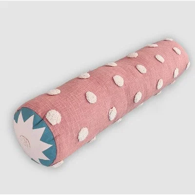 New - Opalhouse Jungalow Tufted Bolster Pillow Cotton 36x8 Polka Dot, Terracotta/Peach