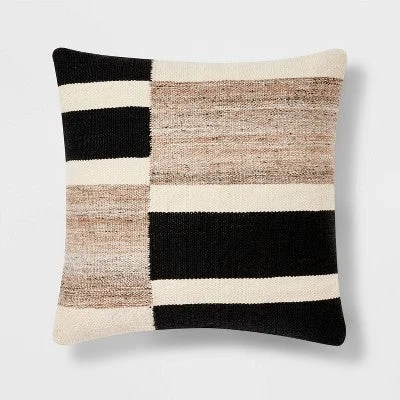 Open Box - Oversized Blocked Woven Square Throw Pillow Black - Threshold