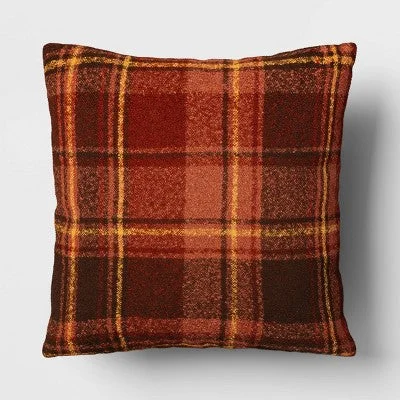 Oversized Raised Striped Boucle Plaid Square Throw Pillow Maroon - Threshold