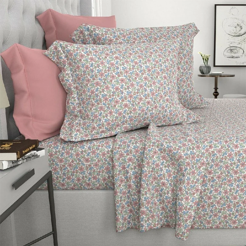 1200 Thread Count 6 Piece 100% Cotton Sheet Full Pink Mini Floral