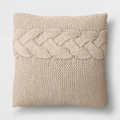 Open Box - Oversized Cable Knit Square Throw Pillow Beige - Threshold