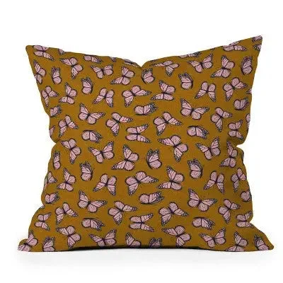 18" x 18" Little Arrow Design Co. Monarch Butterflies Outdoor Throw Pillow Pink/Brown - Deny Designs