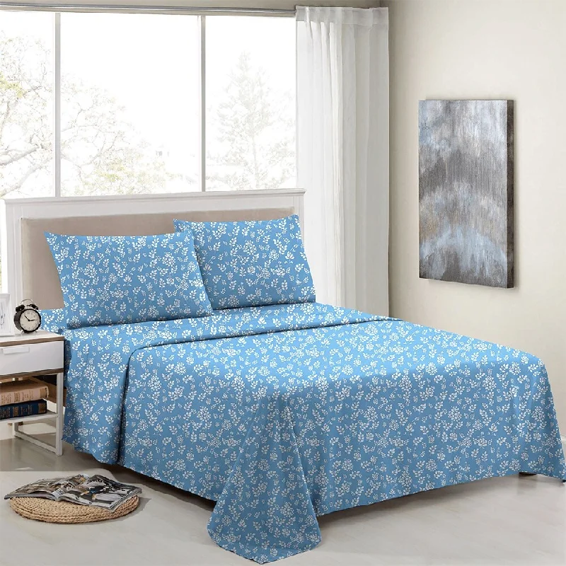 Floral Sheets 4 Piece Egyptian Comfort 1800 Series Queen Blue