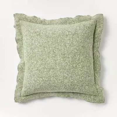 New - Oversized Heather Square Throw Pillow Sage/Cream - Threshold designed with