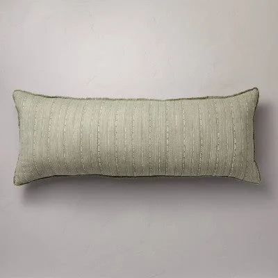 New - 16"x42" Washed Loop Stripe Lumbar Bed Pillow Sage Green - Hearth & Hand with Magnolia: Cotton, Indoor Use, Hidden Zipper