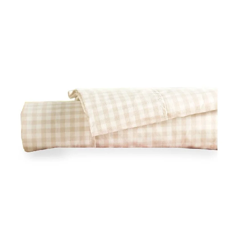 King Gingham Cotton Percale Sheet Set - Natural