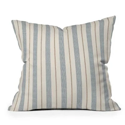 New - 18" x 18" Little Arrow Design Co. Ivy Stripes Outdoor Throw Pillow Cream/Blue - Deny Designs