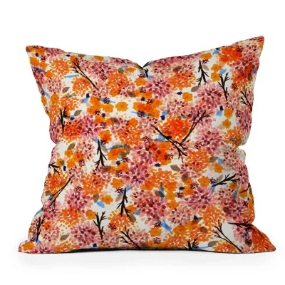 New - 20"x20" Oversize Sorbet Floral Square Throw Pillow Orange - Deny Designs: Textured, for Couch, Indoor Use, Zippered Cover