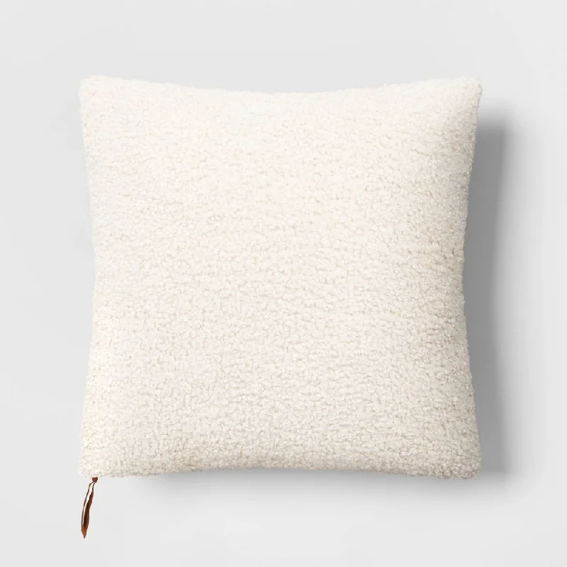 Oversized Teddy Boucle Toss Square Throw Pillow Cream - Threshold