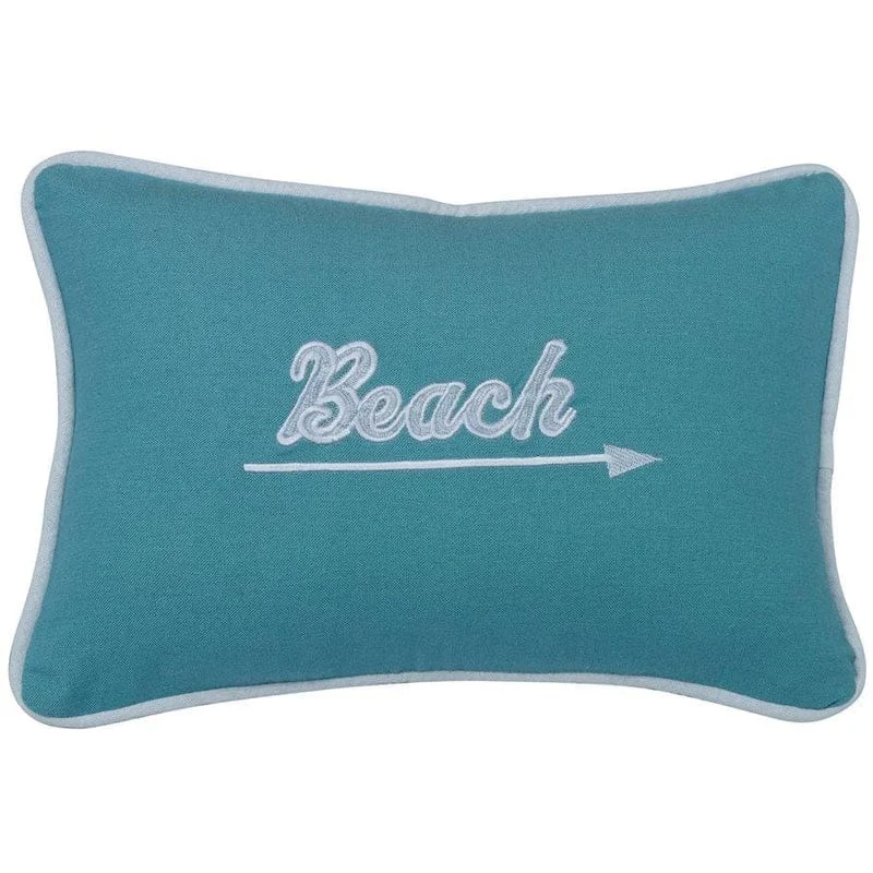 Catalina Aqua Embroidered Beach Pillow