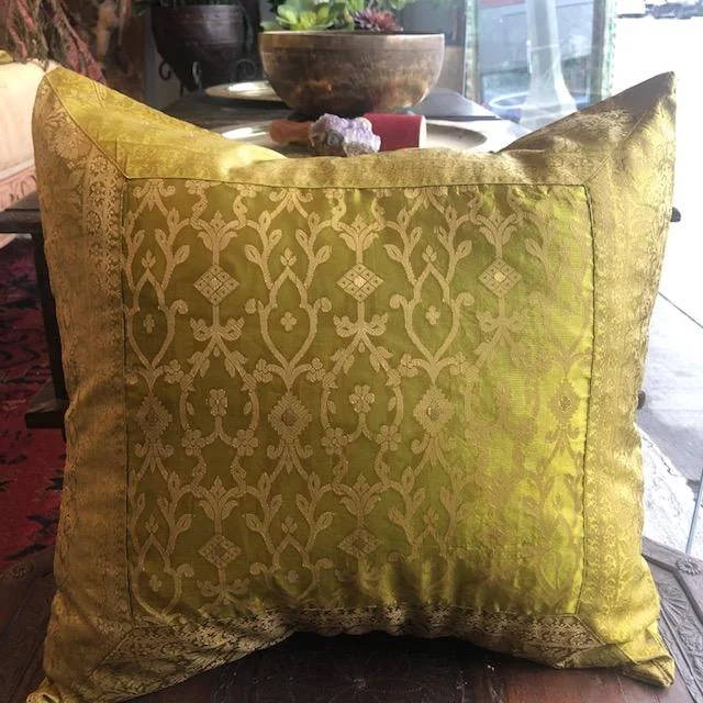 Indian pillows Cover Olive Green Kela Sari