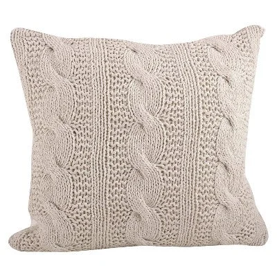 New - 20"x20" Oversize Cable Knit Design Square Throw Pillow Vanilla - Saro Lifestyle