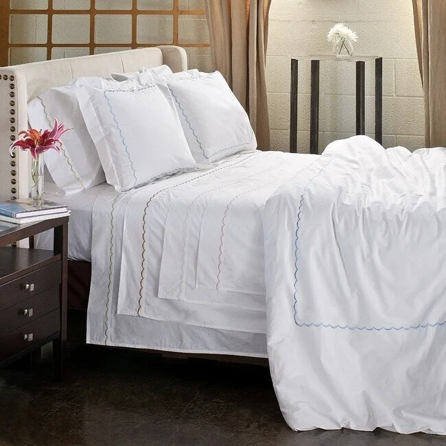 Scallop Embroidery 300 Thread Count Cotton Percale Sheet Set