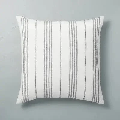 New - 24" x 24" Vertical Stripe Oversized Throw Pillow Sour Cream/Gray - Hearth &