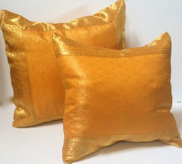 Indian sari pillows Cover Yellow Gold Raj