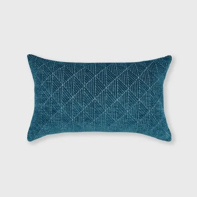 New - 14"x24" Oversized Geometric Chenille Woven Jacquard Reversible Lumbar Throw Pillow Teal - freshmint