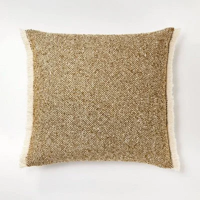 Open Box - Oversized Herringbone with Frayed Edges Square Throw Pillow Brown/Cream - Threshold designed with Studio McGee