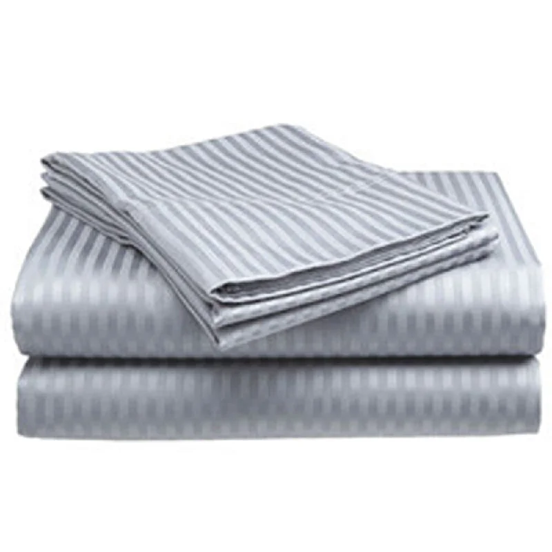 400 Thread Count Deluxe Cotton Dobby Stripe King Bed Sheet Silver