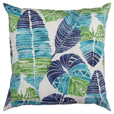 New - 22"x22" Oversize Poly-Filled Leaf Pattern Botanical Indoor/Outdoor Square Throw Pillow Blue - Rizzy Home