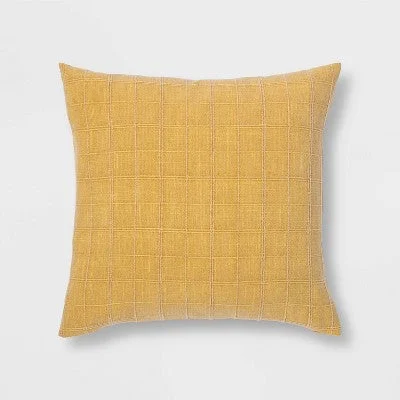 Open Box - Oversized Woven Washed Windowpane Square Throw Pillow Yellow - Threshold