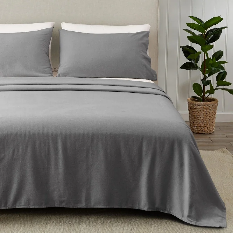 4 Piece 100% Turkish Cotton Full Grey Winter Flannel Sheet Set Cotton Printed Bedding Sheets & Pillowcases Double-Brushed