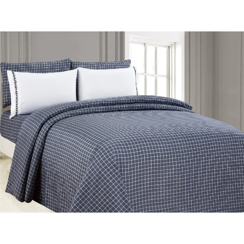 6-Piece Printed Sheet Set with Embroidered Pillowcases, Modern Plaid