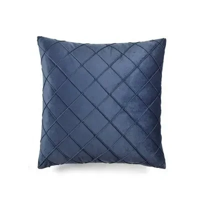 20"x20" Oversize Velvet Diamond Pin Tuck Family-Friendly Square Pillow Cover Navy - Lush Décor