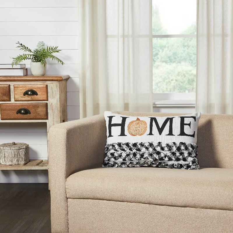 Annie Black Check Home Pumpkin Ruffle Pillow