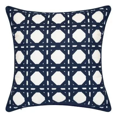 Geometric Rattan Indoor/Outdoor Throw Pillow Navy - Edie@Home