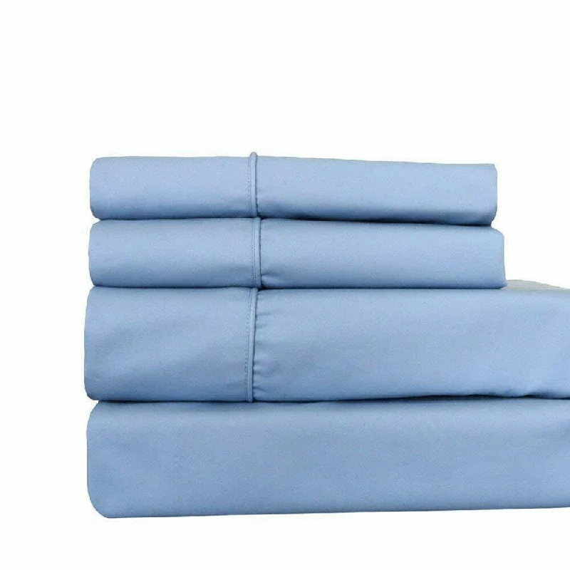 400 Thread Count Linens 4-Piece Set 100% Cotton King Bed Sheet Blue