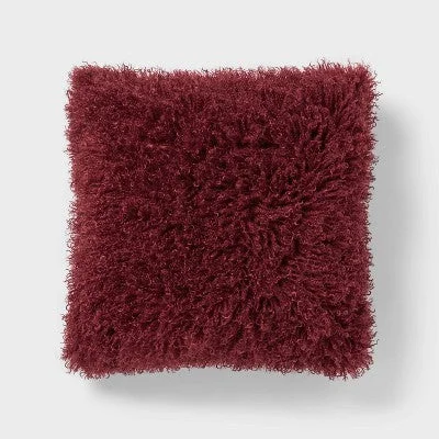 New - Threshold Luxe Faux Mongolian Fur Euro Pillow 24x24 OEKO-TEX, Berry Purple