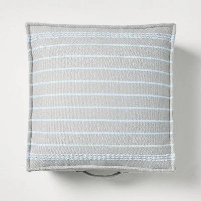 Open Box - Border Stitch Stripe Indoor/Outdoor Floor Cushion Gray/Light Blue - Hearth & Hand with Magnolia