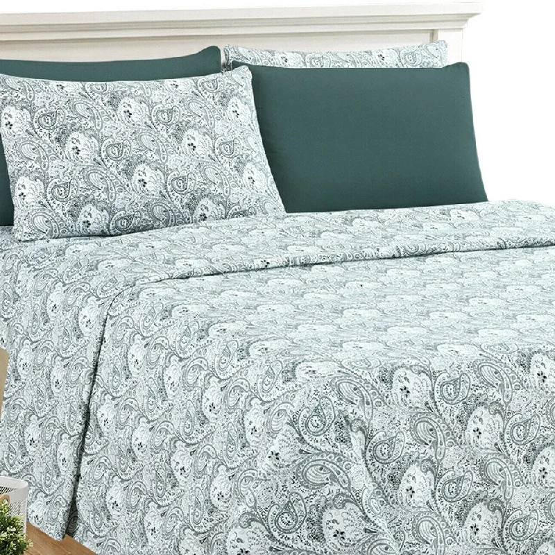 Luxury 6 Piece Bed Sheet Set 1800 Count Paisley Full White Grey