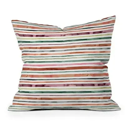 20" x 20" Ninola Design Moroccan Tropic Stripes Outdoor Throw Pillow Green/Pink - Deny Designs