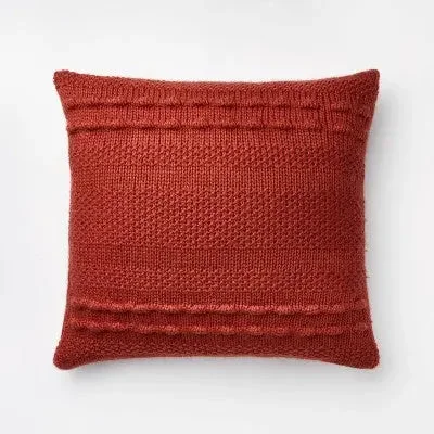 Oversized Bobble Knit Striped Square Throw Pillow Red - Threshold designed with Studio McGee