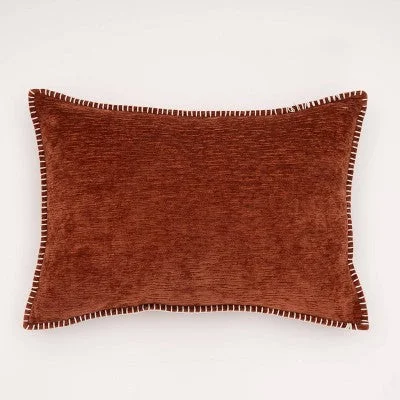 New - 14"x20" Oversize Junoesque Chenille Whipstitch Lumbar Throw Pillow Brown - Evergrace