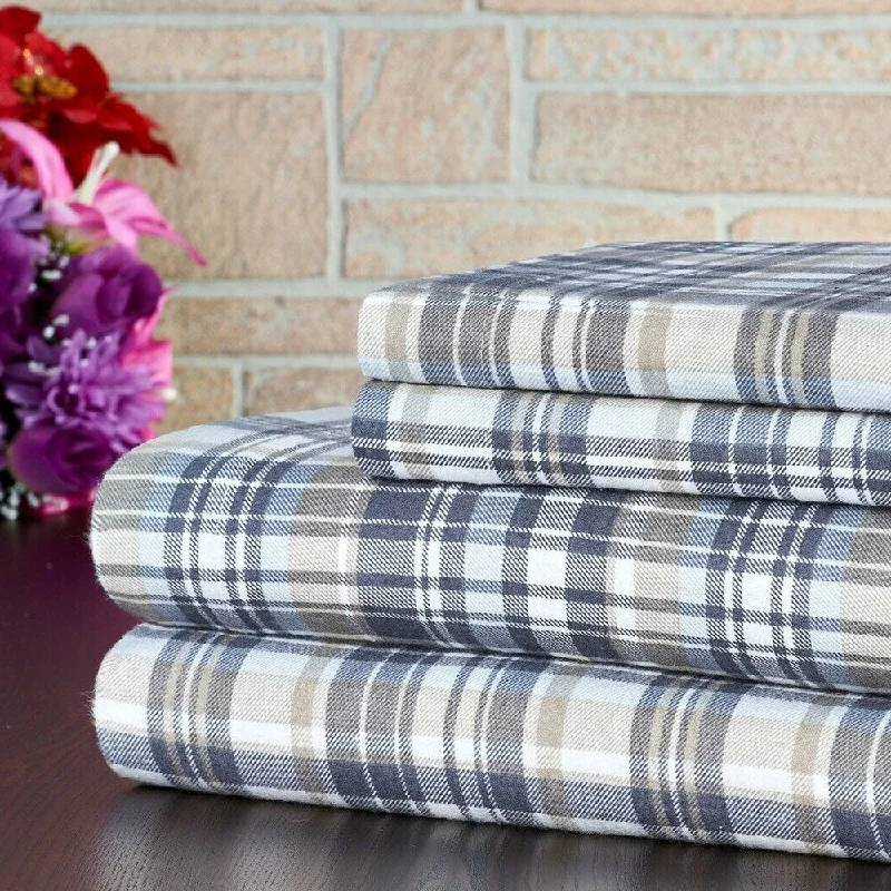 100% Cotton Printed Flannel Soft Deep Pocket Twin Grey Plaid