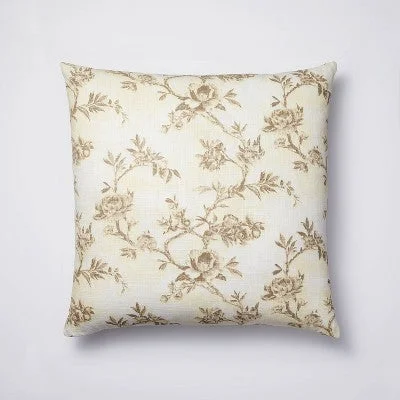 New - Euro Etched Neutral Floral Decorative Throw Pillow - Threshold designed with