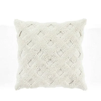 New - 20"x20" Oversize Tufted Diagonal Family-Friendly Square Throw Pillow Cover White - Lush Décor