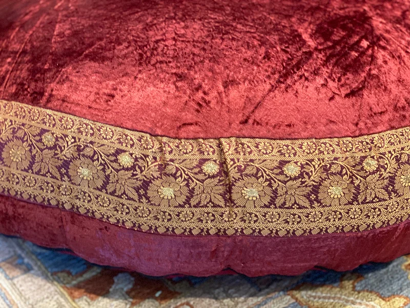 Burgundy Velvet fabric Round Cushion