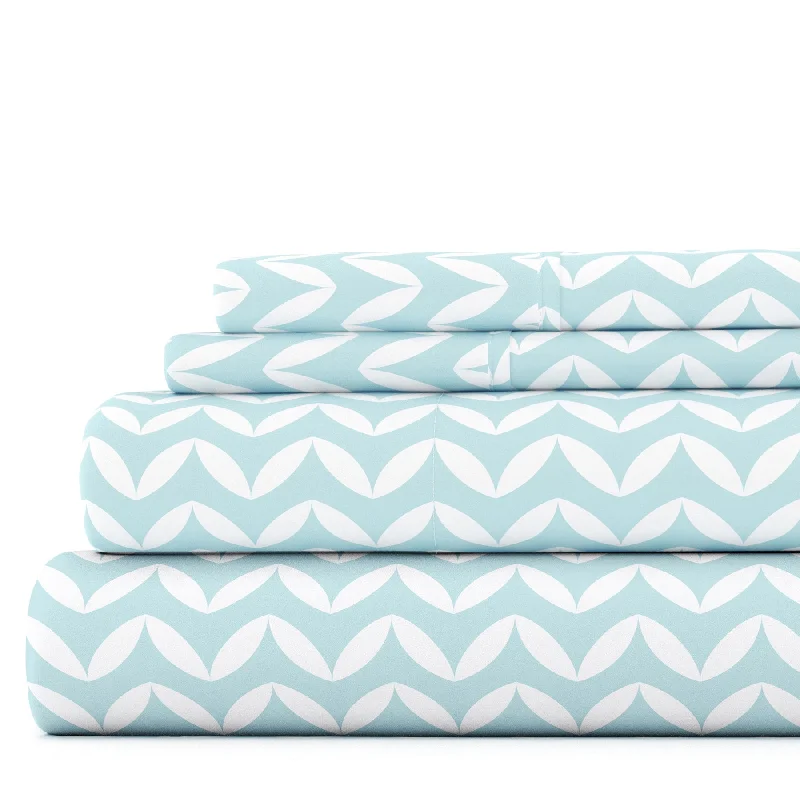 Puffed Chevron Light Blue Pattern Sheet Set Ultra Soft Microfiber Bedding