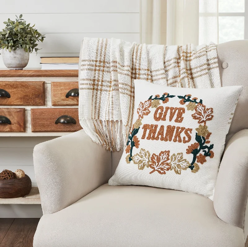 Give Thanks Embroidered Pillow