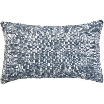 Open Box - Mina Victory Woven Basketweave Indoor Outdoor Throw Pillow 12" x 21" Navy