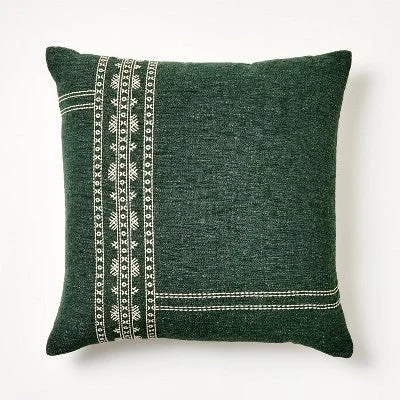 New - Oversized Embroidered Square Throw Pillow Sage Green/Cream - Threshold designed with Studio McGee