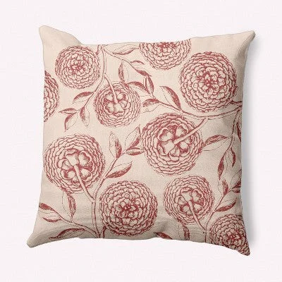 New - 16"x16" Antique Flowers Square Throw Pillow Red - e by design