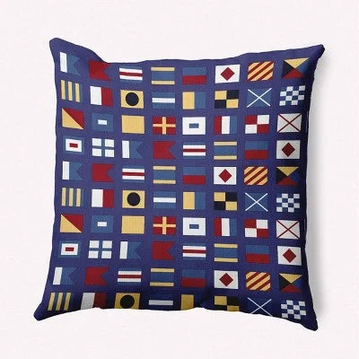 New - e by design Nautical Flags Decorative Throw Pillow Indigo: Coastal Nantucket Collection, 16x16, Indoor Use, Polyester