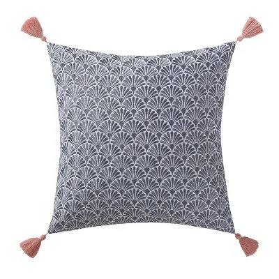 New - Indienne Paisley Embroidered Scallop Decorative Throw Pillow Navy/White - Oceanfront Resort