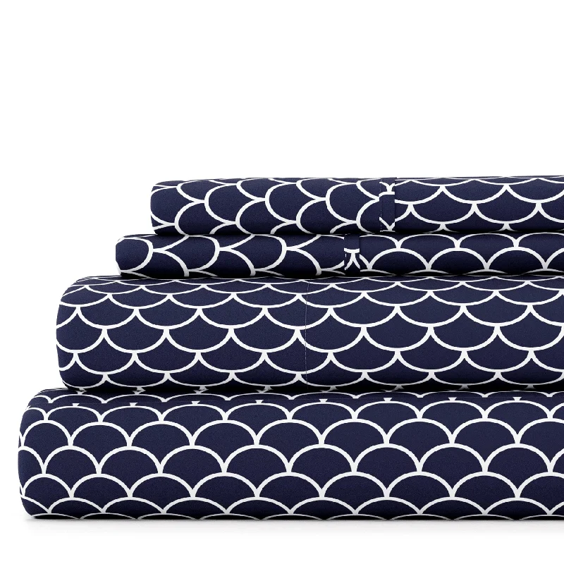 Scallops Navy Pattern Sheet Set Ultra Soft Microfiber Bedding