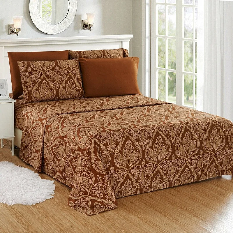 Luxury 6 Piece Bed Sheet Set 1800 Count Paisley Full Chocolate