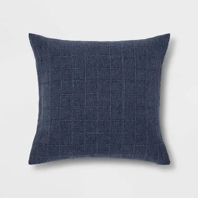 New - Oversized Woven Washed Windowpane Square Throw Pillow